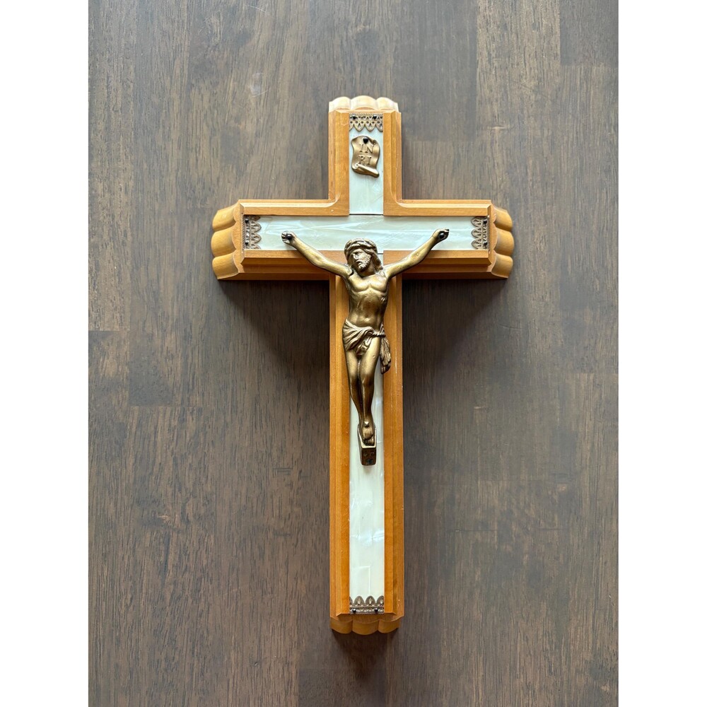 Vintage INRI Wooden Crucifix Sick Call Holy Water Candles Sliding Cross Drawer